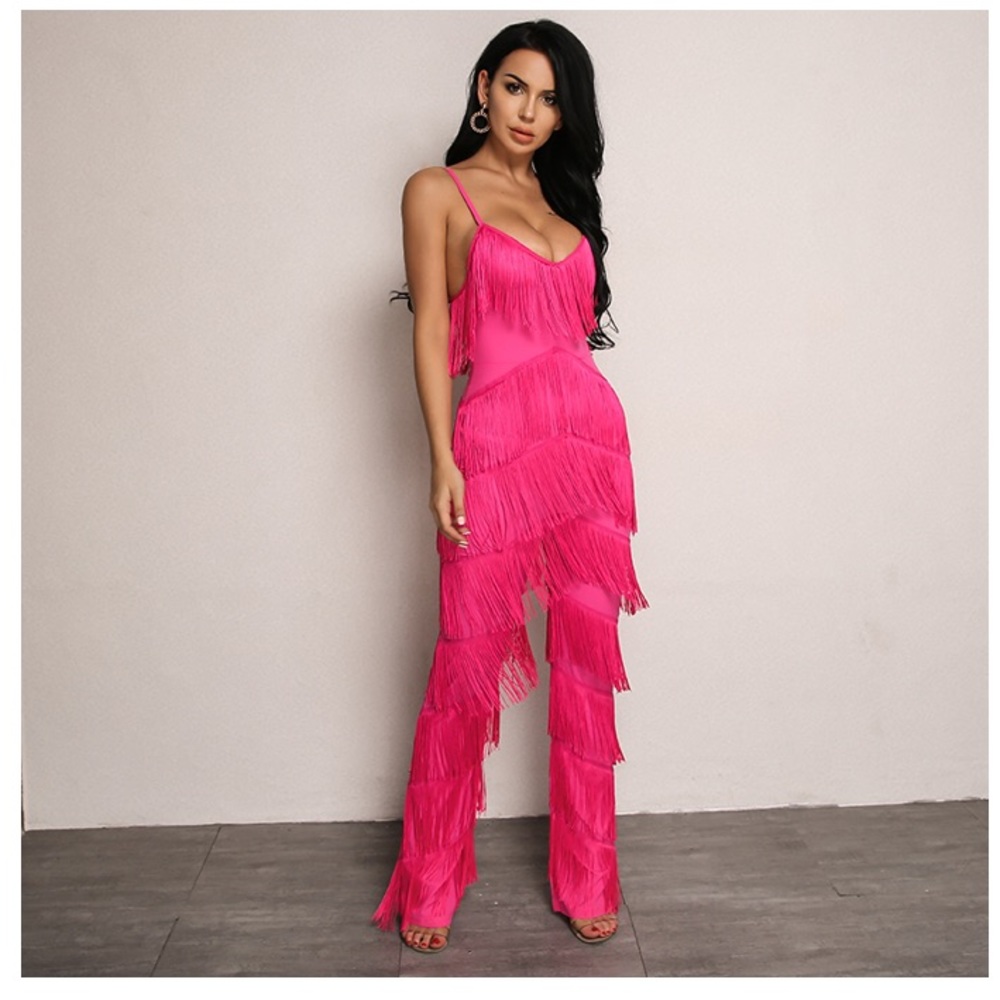 NEW! Pink Fringe Jumpsuit - Picture 2 of 5